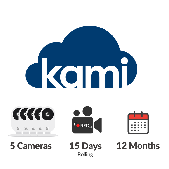 Kami Cloud - 5 cameras - 15 days rolling - 12 months